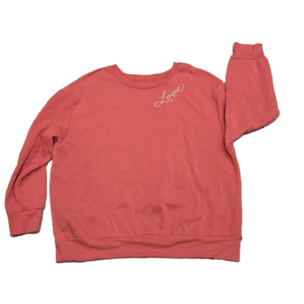 Bobbie Brooks Plus Size 2X Love Embroidered Crew Neck Sweatshirt Pink